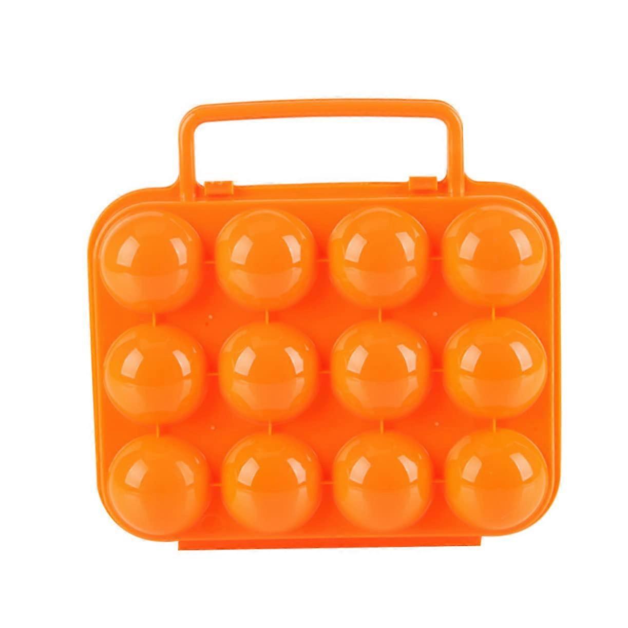 Egg Carrier Storage Box with Folding Handle Plastic Container for Camping Kitchen Outdoor Orange
