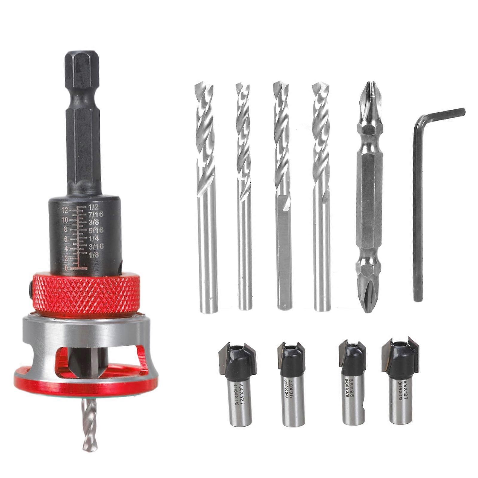 Countersink Drill Bits With Depth Stop Hexagonal Shank Hole Opener Woodworking Aluminum Limit Drilling Tool Chamfering  Red