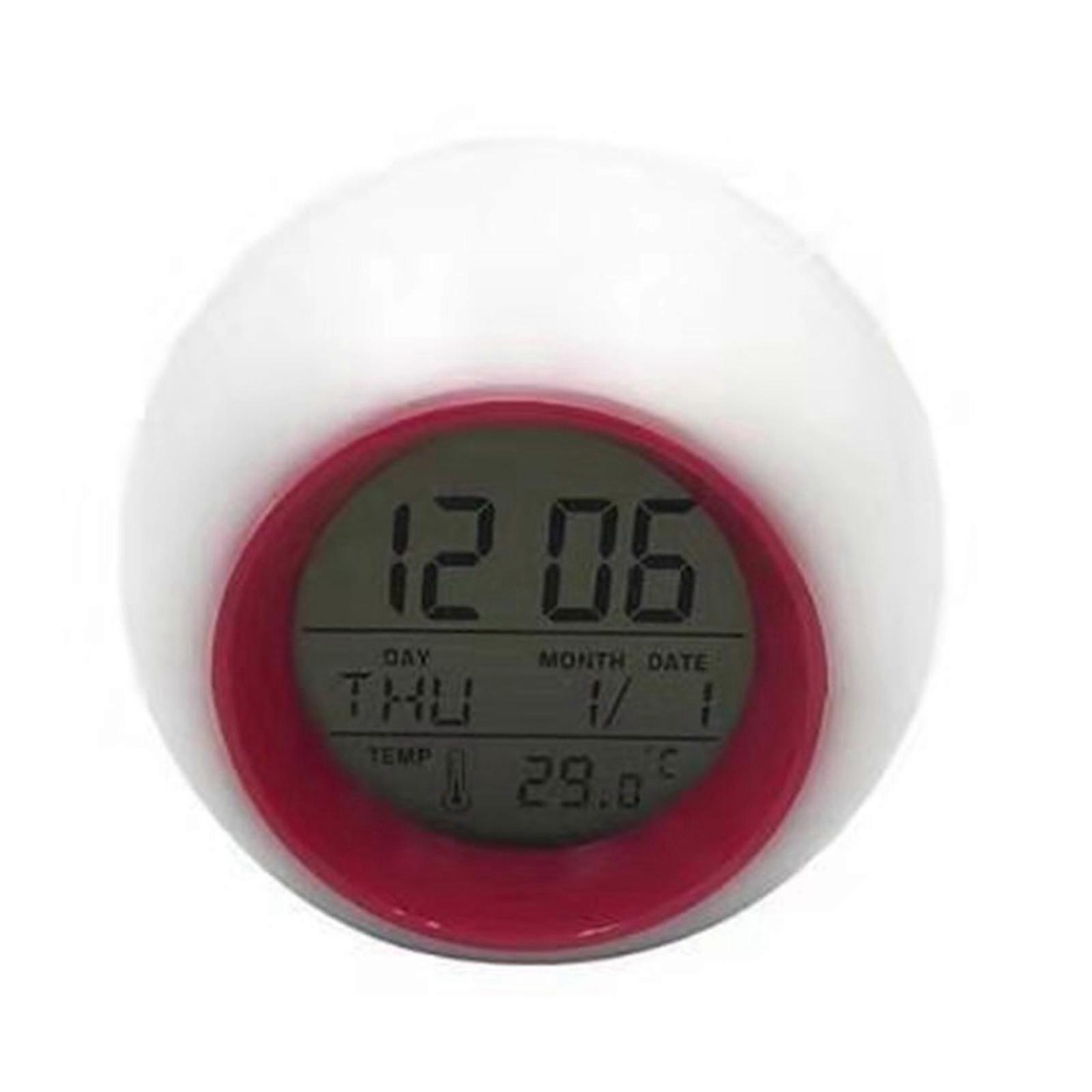 Multicolor LED Nightlight Alarm Clock with Calendar Temperature Display Battery Operated Round Shape Bedroom Essential  rose red