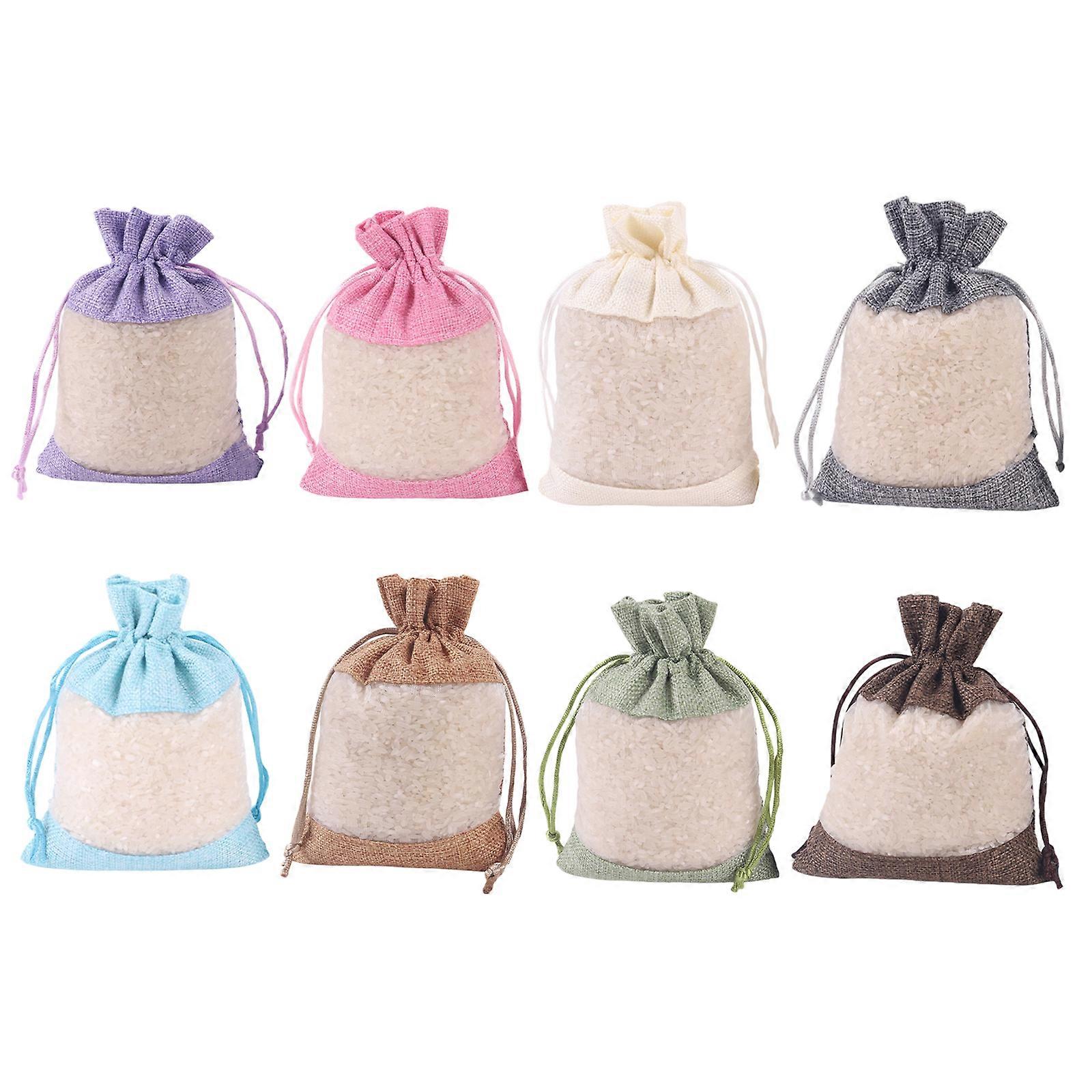 8PCS Breathable Linen Fabric Drawstring Closure Bag 10x14cm Reusable Organizers For Home and Kitchen Use Multicolor