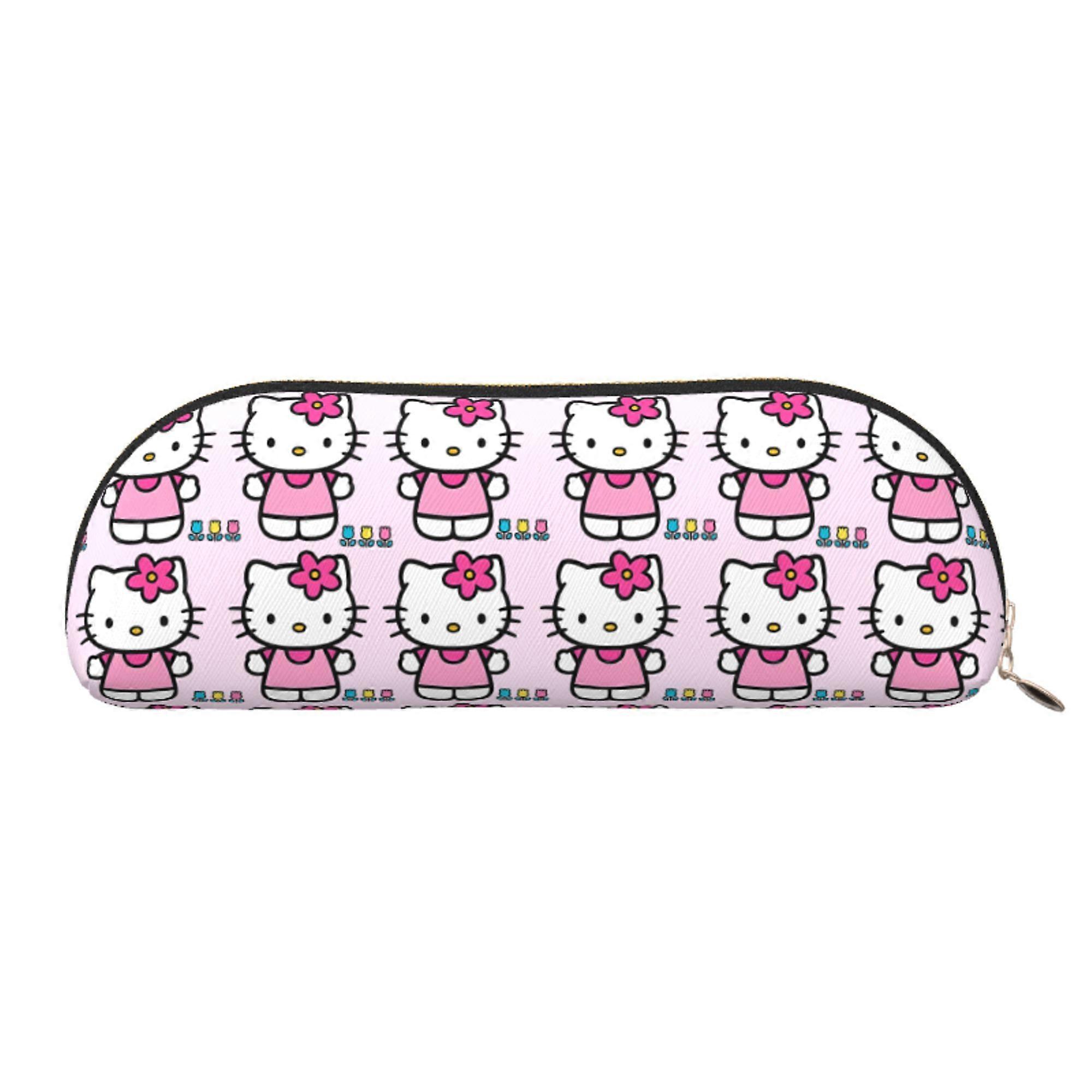 Hello Kitty Leather Semi-circular Zipper Pencil Case Large Capacity Multi-function PVC Semi-circular Storage Bag