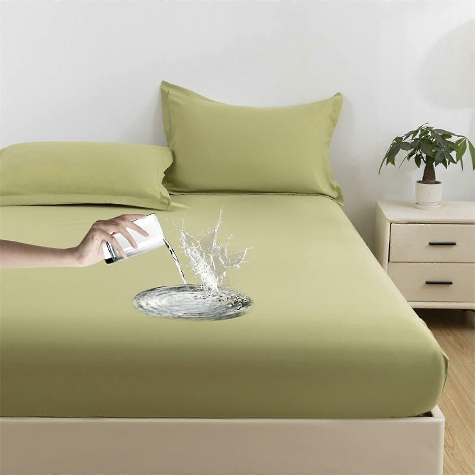 Percale Fitted Sheet with 2 Pillowcases Light Green 120x200x30cm Bedding Set