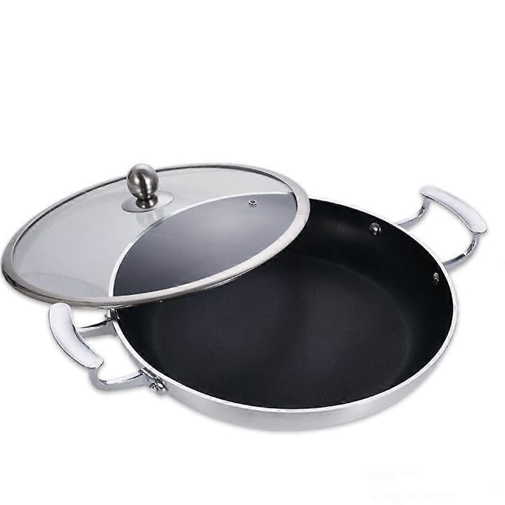 Non Stick Aluminum Frying Pan with Glass Lid Double Handle for All Stovetops Induction 34cm