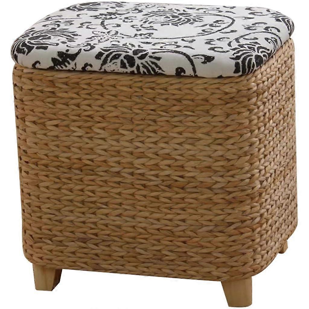 Square Shoe Storage Bench with Handmade Rattan Ottoman, Office Entryway Organizer, No Installation 36x30x36cm