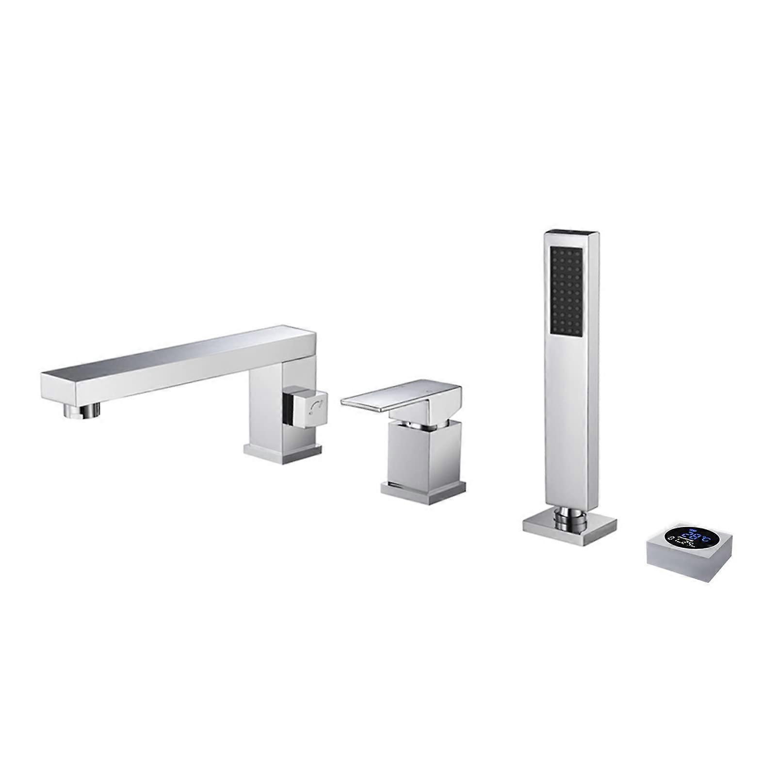 Bathroom Mixer Tap 4 Hole Deck Mounted Bath Faucet Set with Handheld Shower Chrome