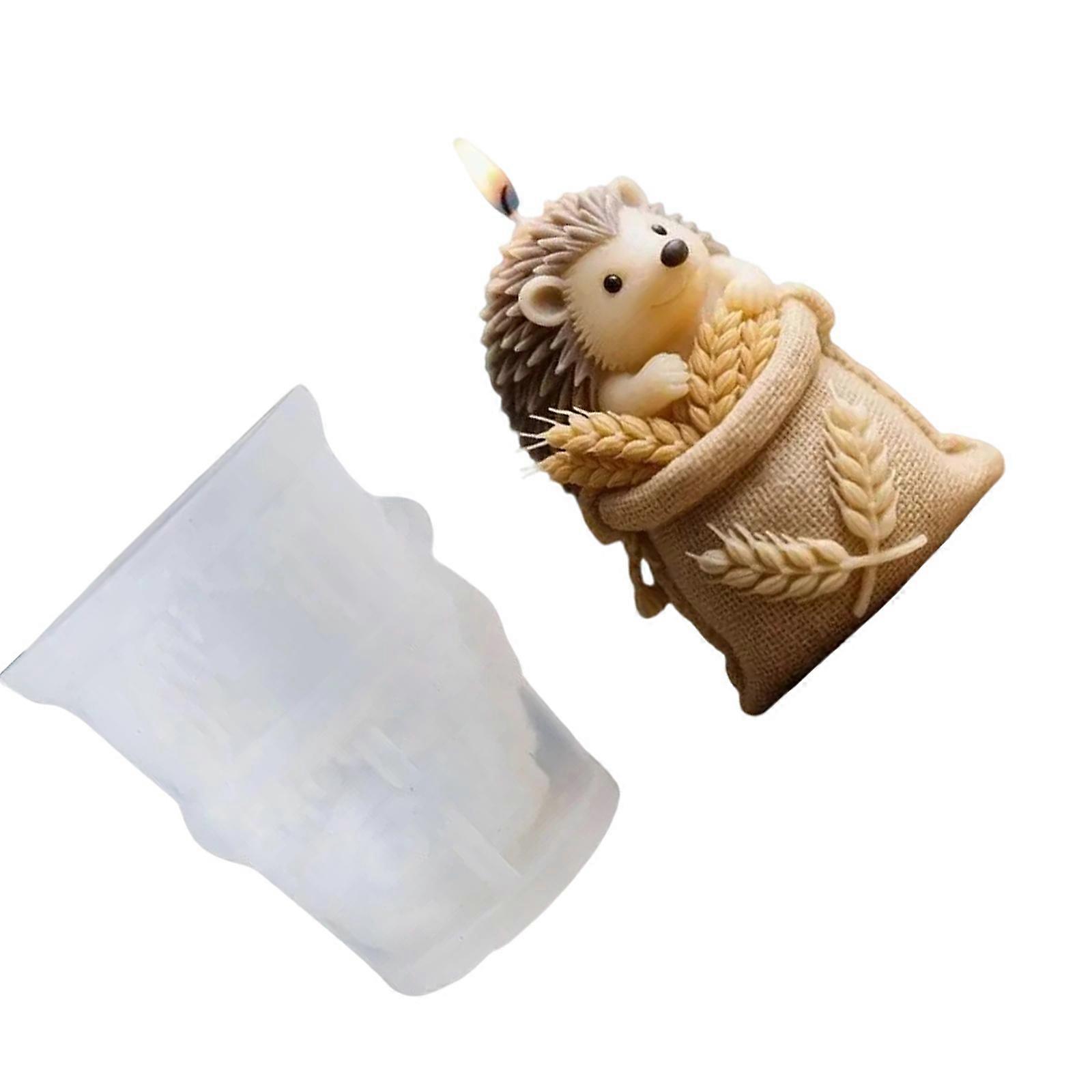 Reusable Silicone Mold for Making Scented Candle Soap Chocolate with Hedgehog and Wheat Bag Shape Durable Easy Releases Multicolor