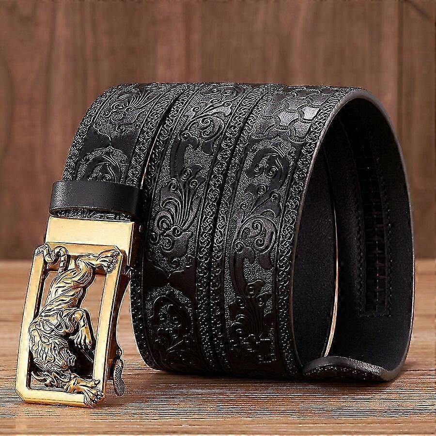 35 سنتيمتر أزياء النقش الرجعية أحزمة الذكور للرجال الأعمال جلد البقر جلد طبيعي حزام التنين نمط التلقائي مشبك حزام