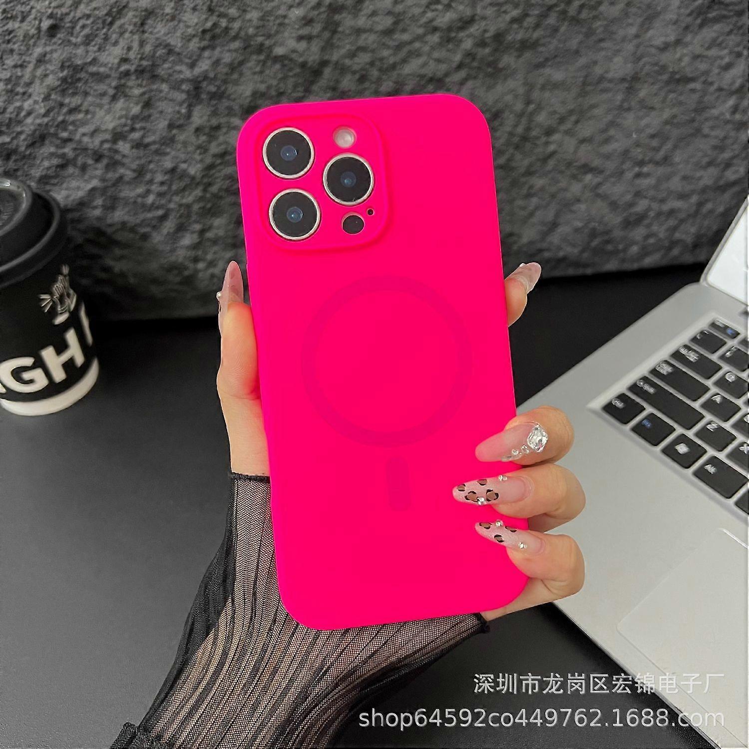 iPhone 17 Pro Case Fluorescent Rose Red Liquid Magnetic Full-Cover Solid Color Silicone