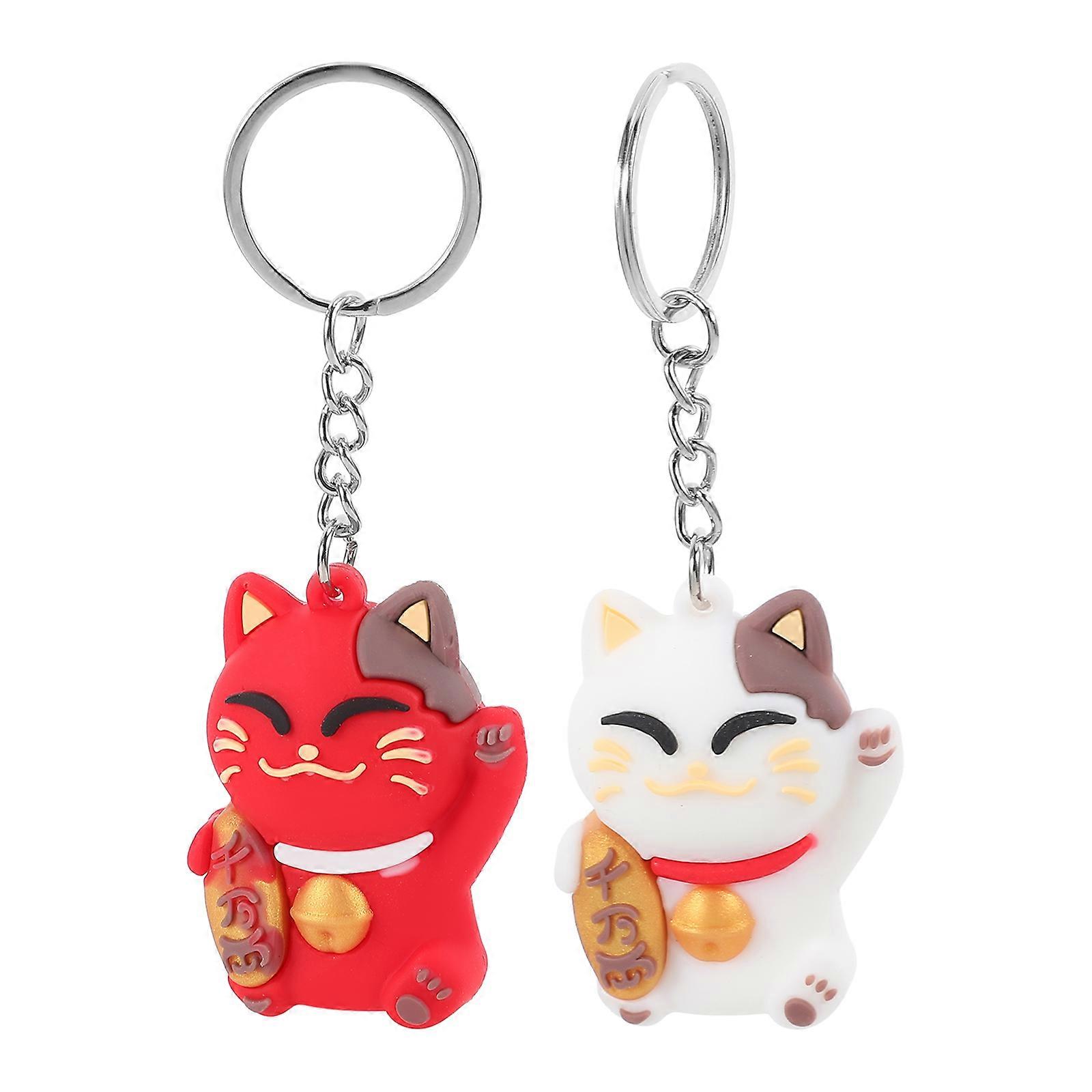 Lucky Cat Keychain Pendant Fortune Cat Keyring for Decor 2Pcs Multi Color