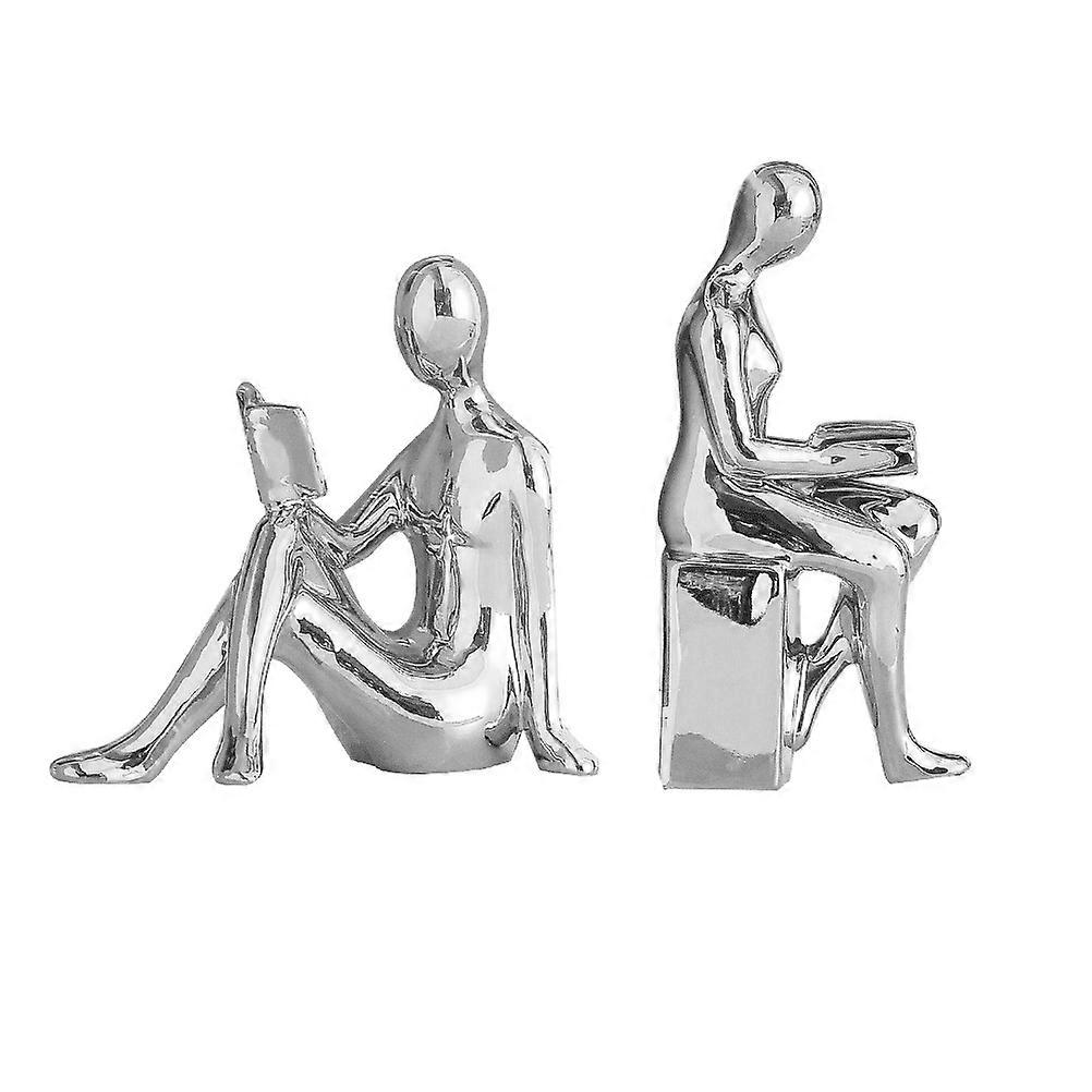 Ceramic Reader Decoration Bookends for Living Room 1Pair Statue Silver