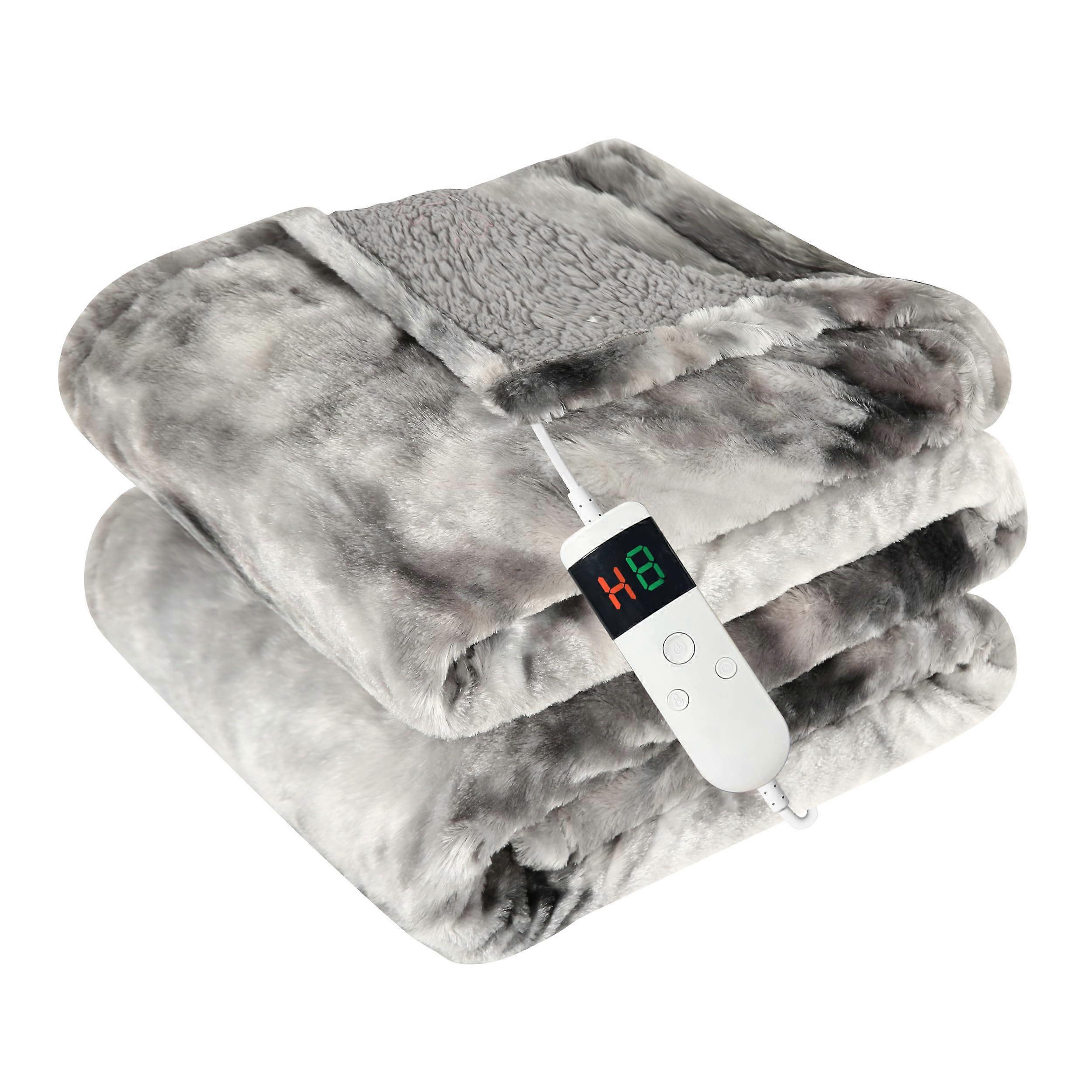 Electric Heated Blanket Full Size Faux Fur with 10 Heat Settings, AutoOff Timer, Soft Flannel Sherpa, Machine Washable, Light Gray