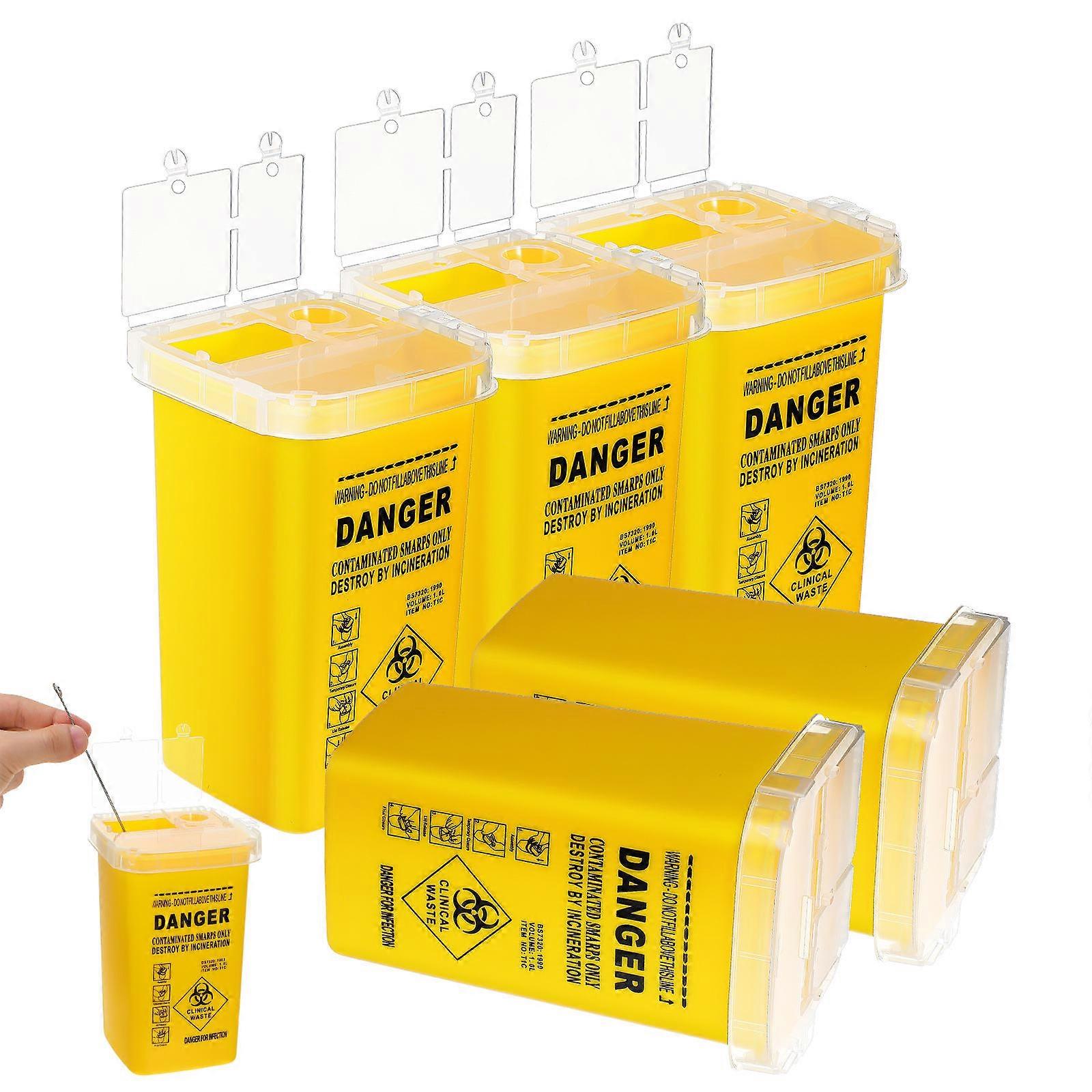 Sharps Disposal Container Salon Waste Bin for Storage Use 5Pcs Multi-Purpose Yellow