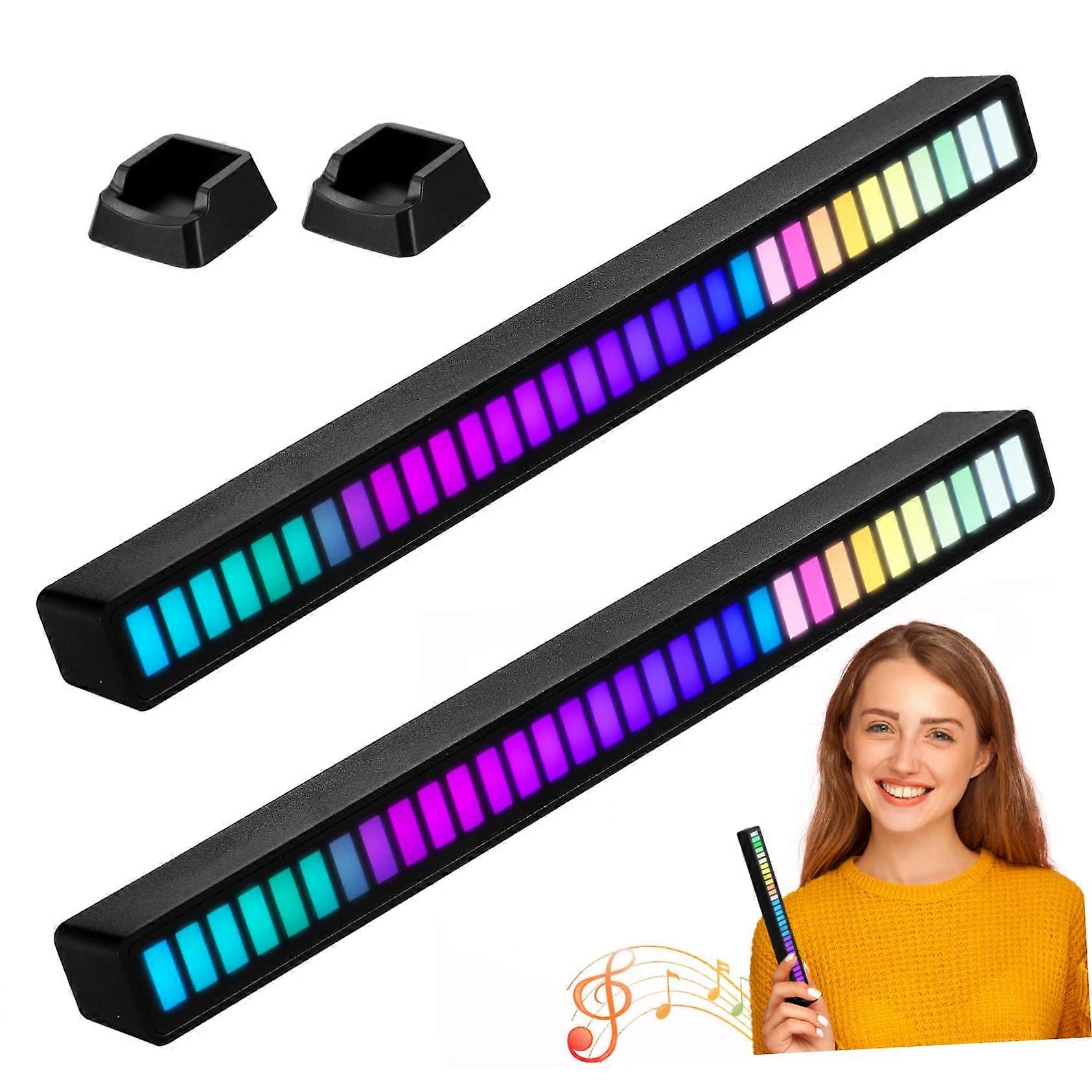 2Pcs Rechargeable LED Rhythm Light Bars RGB Music Sync Voice Activated Ambient Lighting for Bedroom and Car