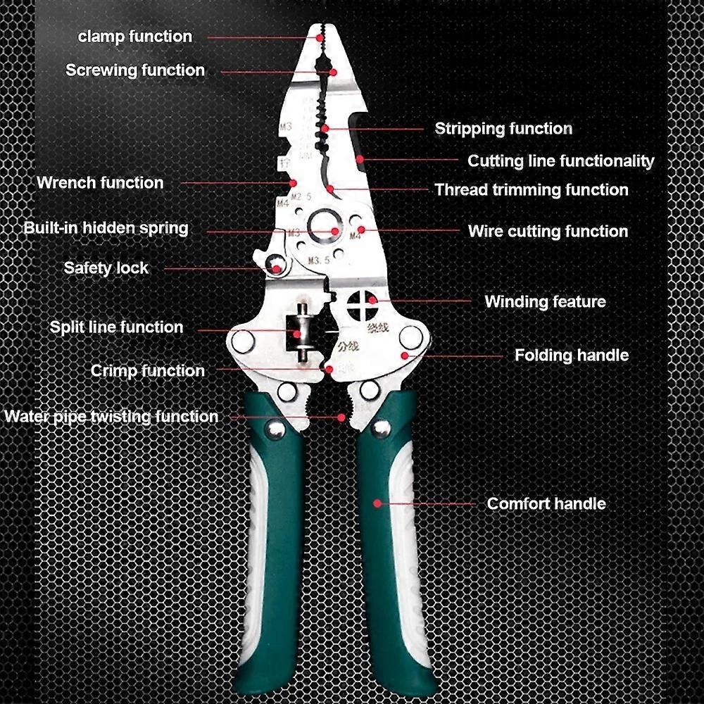 Multifunctional Foldable Wire Stripper Crimper Cable Cutter Pliers Electrician Cable Cutting Wiring Pulling Stripping Tools.