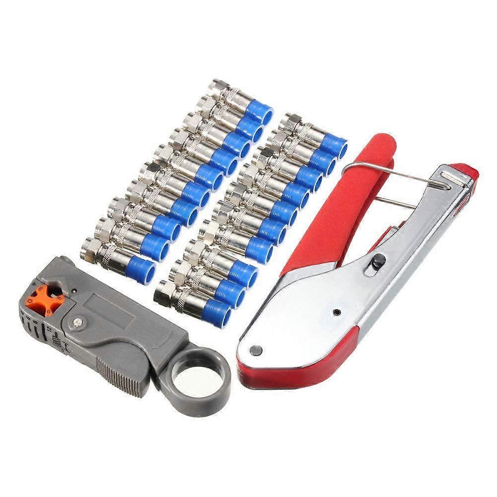 Coaxial Cable Crimping Tool Set RG6 AllinOne 22 Piece Kit with F Connectors and Stripper
