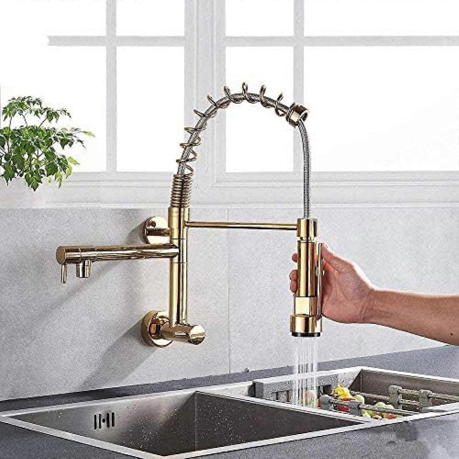 Brass Kitchen Faucet 360° Rotating with Side Spray Dual Modes Splash Polished Finish