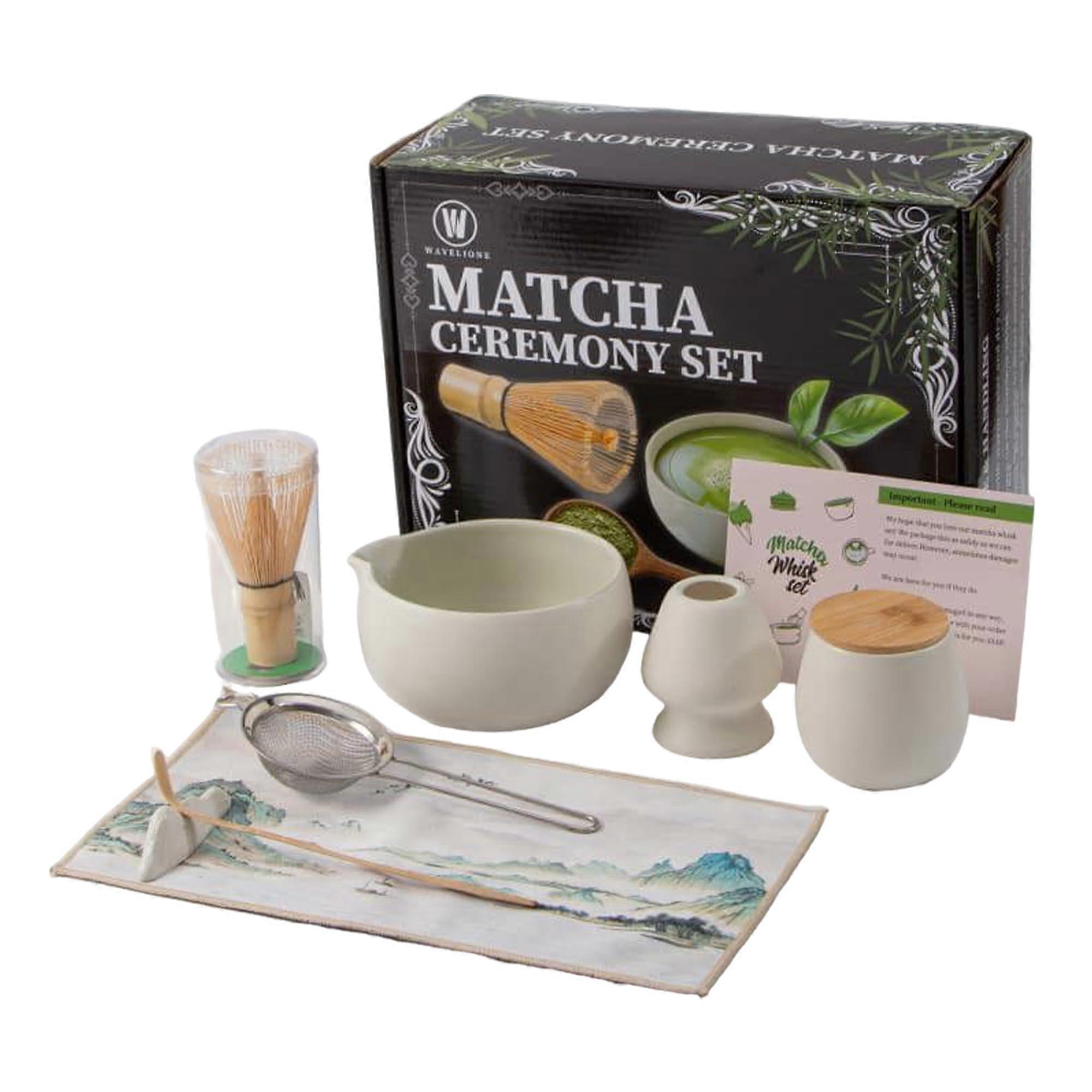 Matcha Tea Set with Japanese Whisk Scoop Bowl Holder Kit, Authentic Bamboo 8Piece for Smooth Froth