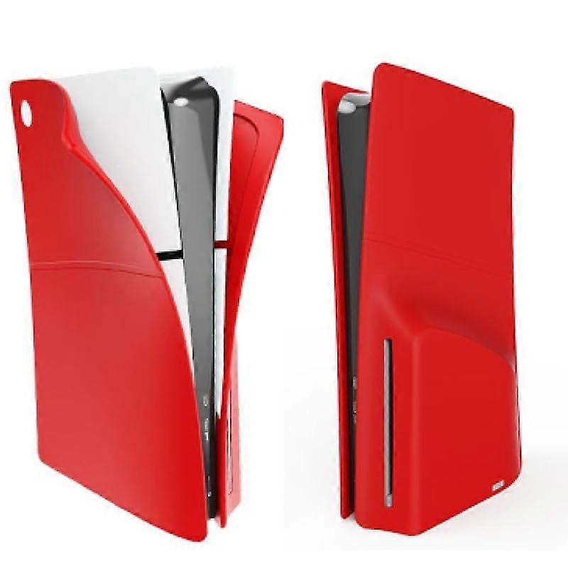 Silicone Faceplates Cover for PS5 Slim Optical Drive Edition, Red Anti-Slip Dustproof Skin Case for Game Console