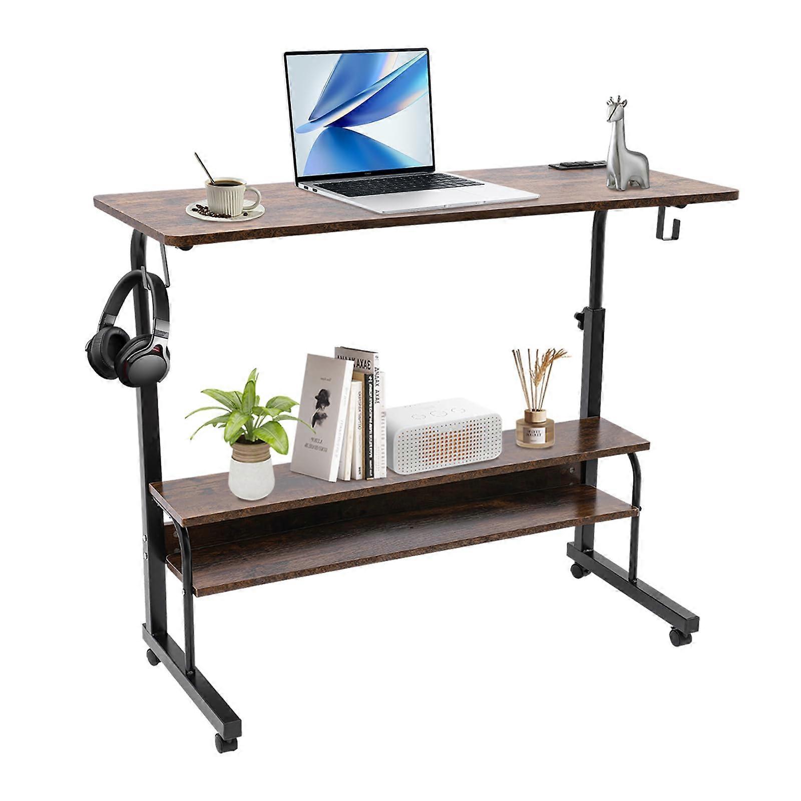 35' Height Adjustable Standing Desk with Power Outlets, Wheels and Storage for Home Office