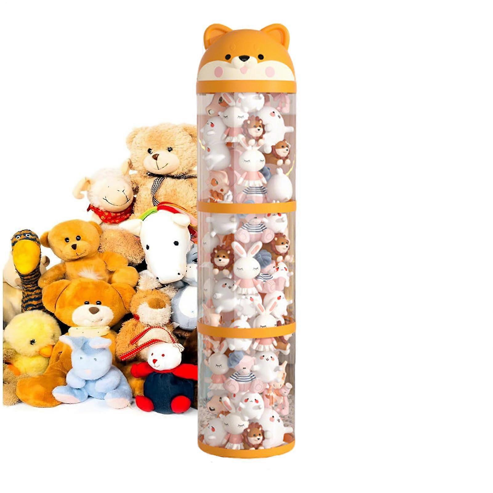 Large Plush Toy Storage Tower with Adjustable Dividers and Silent Swivel Wheels, Transparent 3Tier
