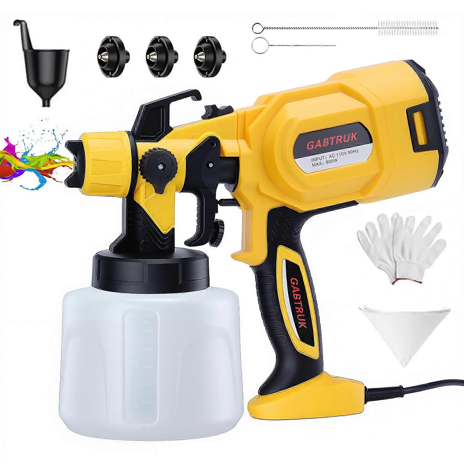 800W HVLP Paint Sprayer with Adjustable Flow Control, 3 Nozzles, 3 Spray Patterns, 1400mL Capacity