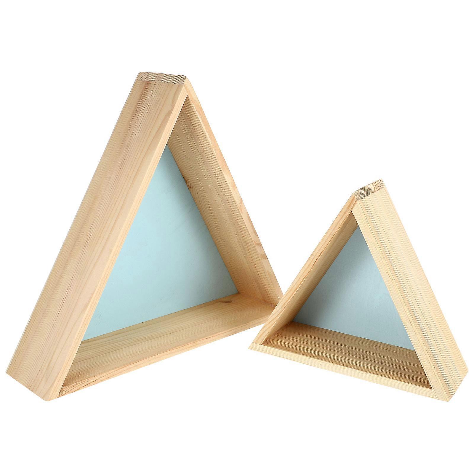 Storage Rack Blue Wooden Triangle Shelf for Storage Use 2Pcs Wall-Mounted