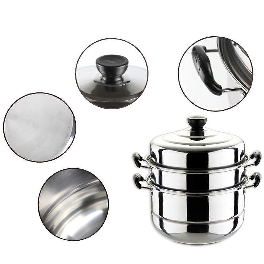 Veggie Steamer Pot Induction Cooker Use Three-layer Thick Soup Making 28cm Silver 1Pack