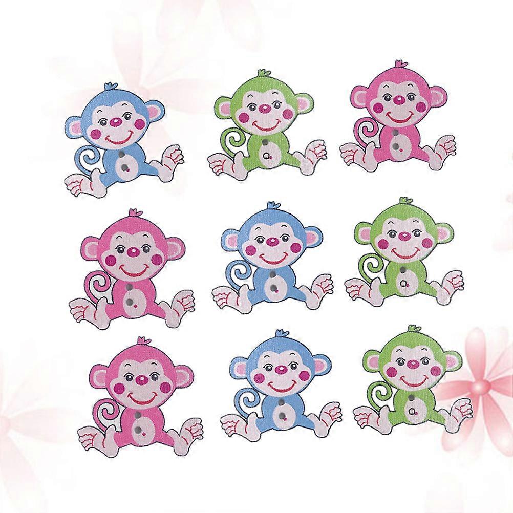Handmade Button Wooden Creative Colored Cartoon Monkey Pattern for Craft Projects Artists 50Pcs