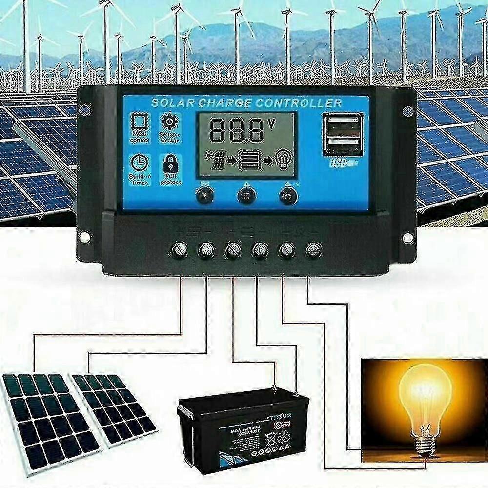 Solar Panel Battery Controller Lcd Display Regulator Dual Usb Charge 12V24V10A-30A
