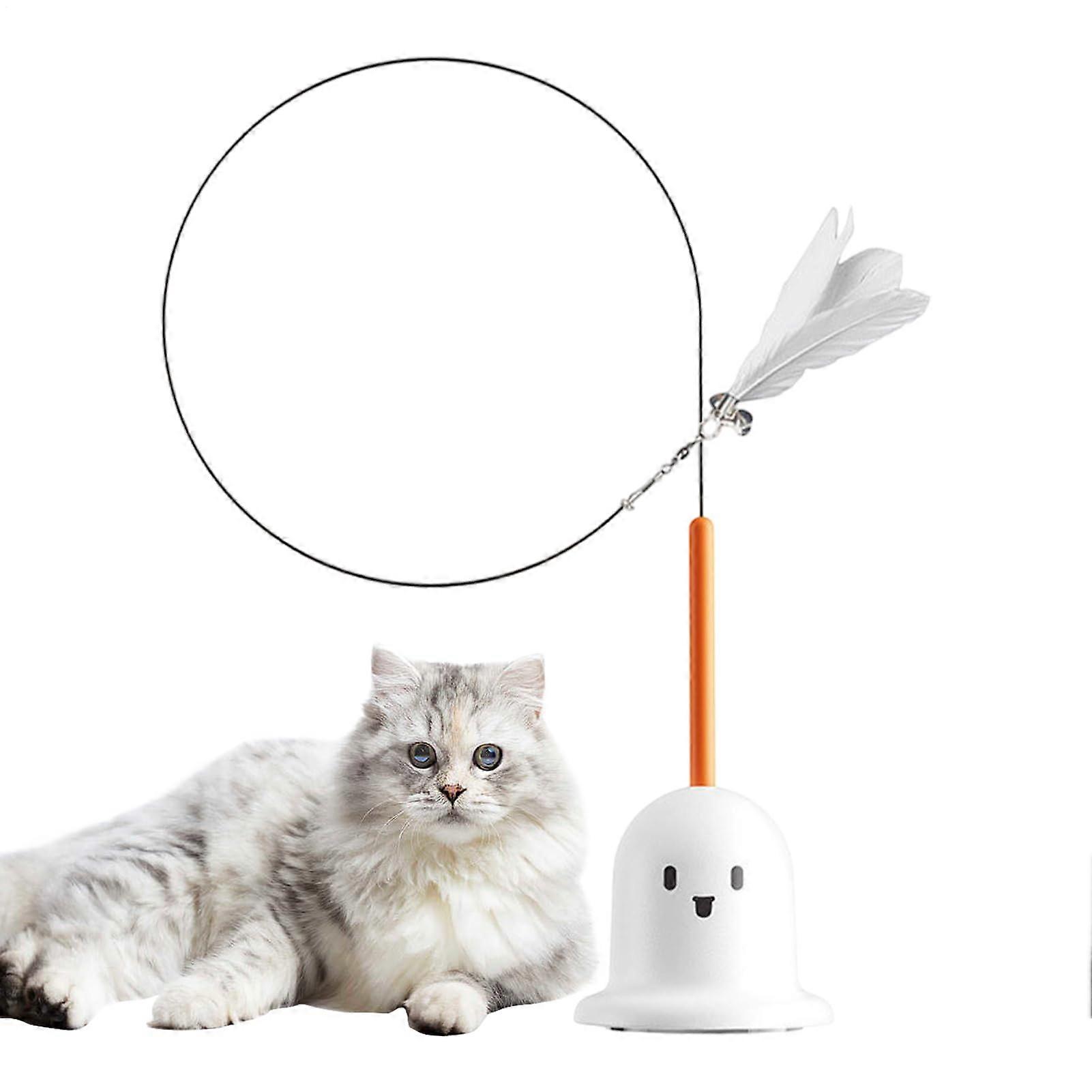 Cat Teaser Wand with Bell and Feather, 360° Rotating, Strong Suction Base for Interactive Play