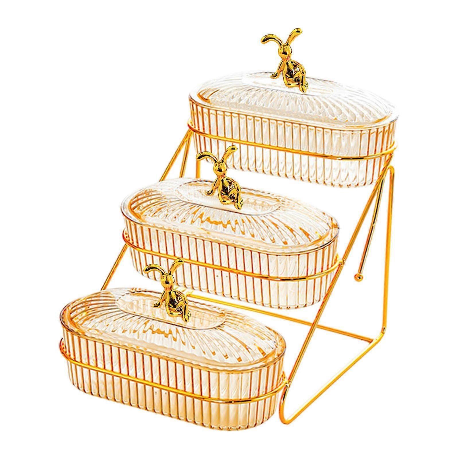 Serving Tray with Lid, 3 Tier Snack Platter, MultiLayer Appetizer Display for Parties, Amber