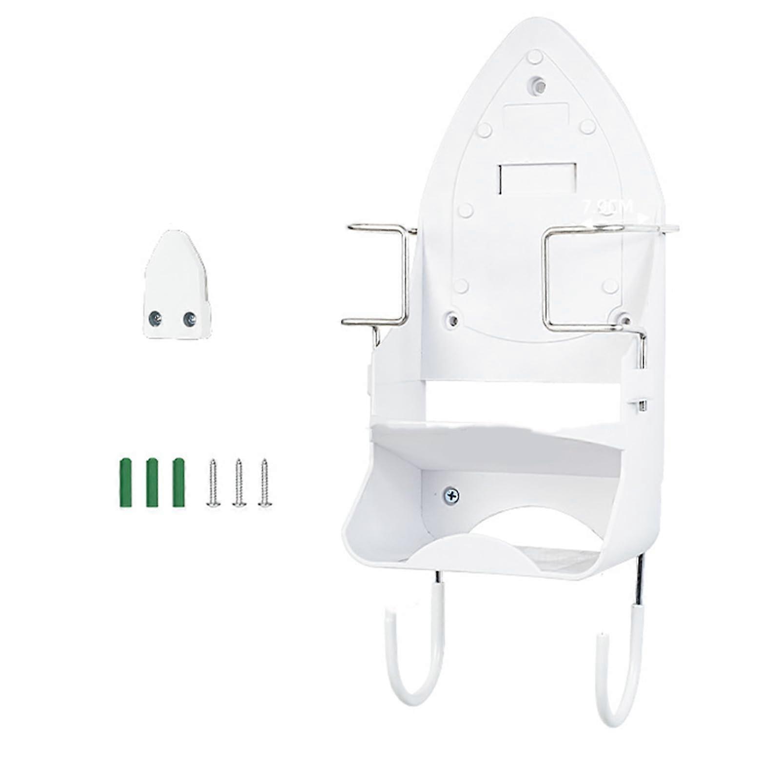 Wall Mounted Iron Holder with Hook, Space Saving Rust Resistant Organizer for Laundry Room White