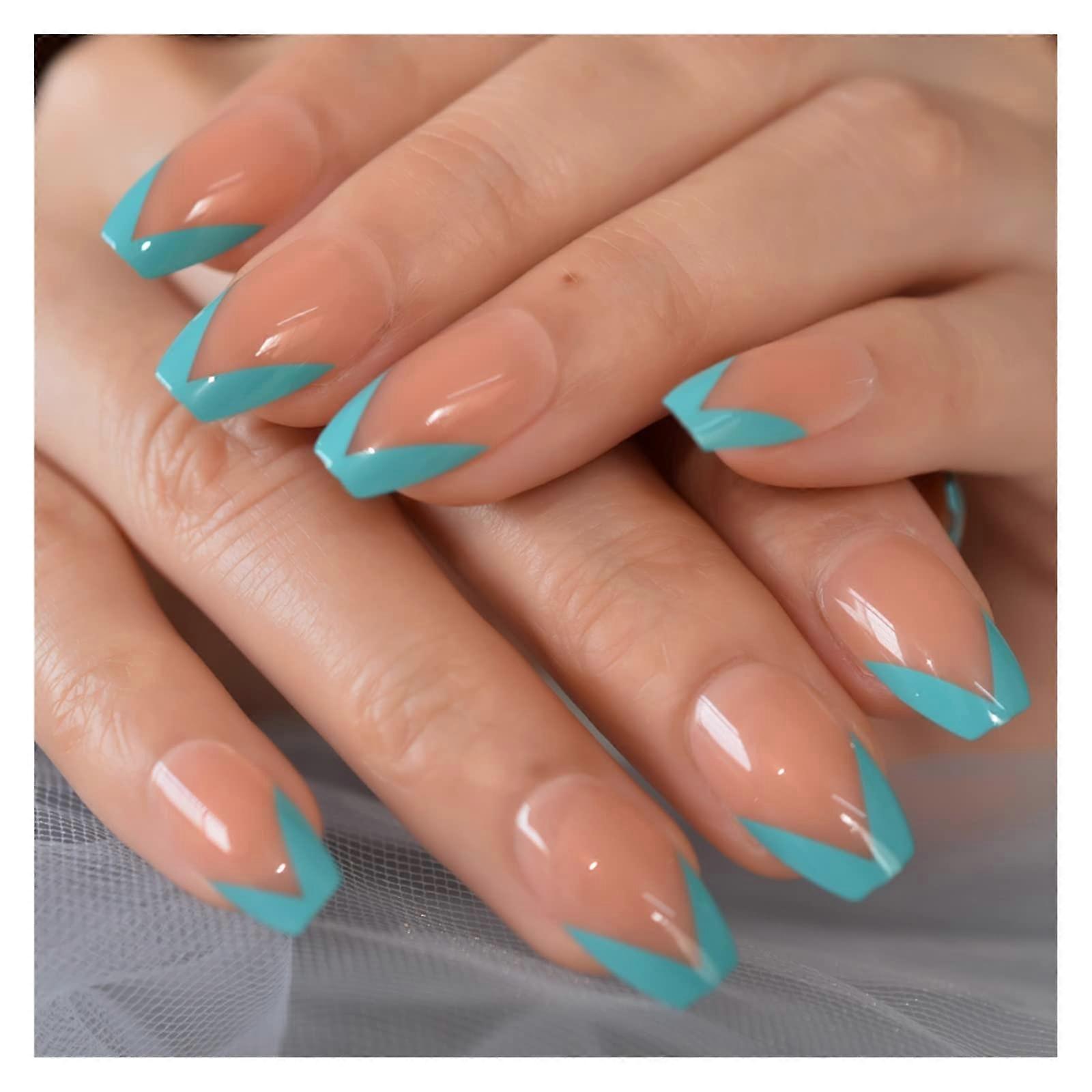 Coffin Shape Press On Nails Pink Nude Glitter Gradient False Nails Easy Application Gold Silver