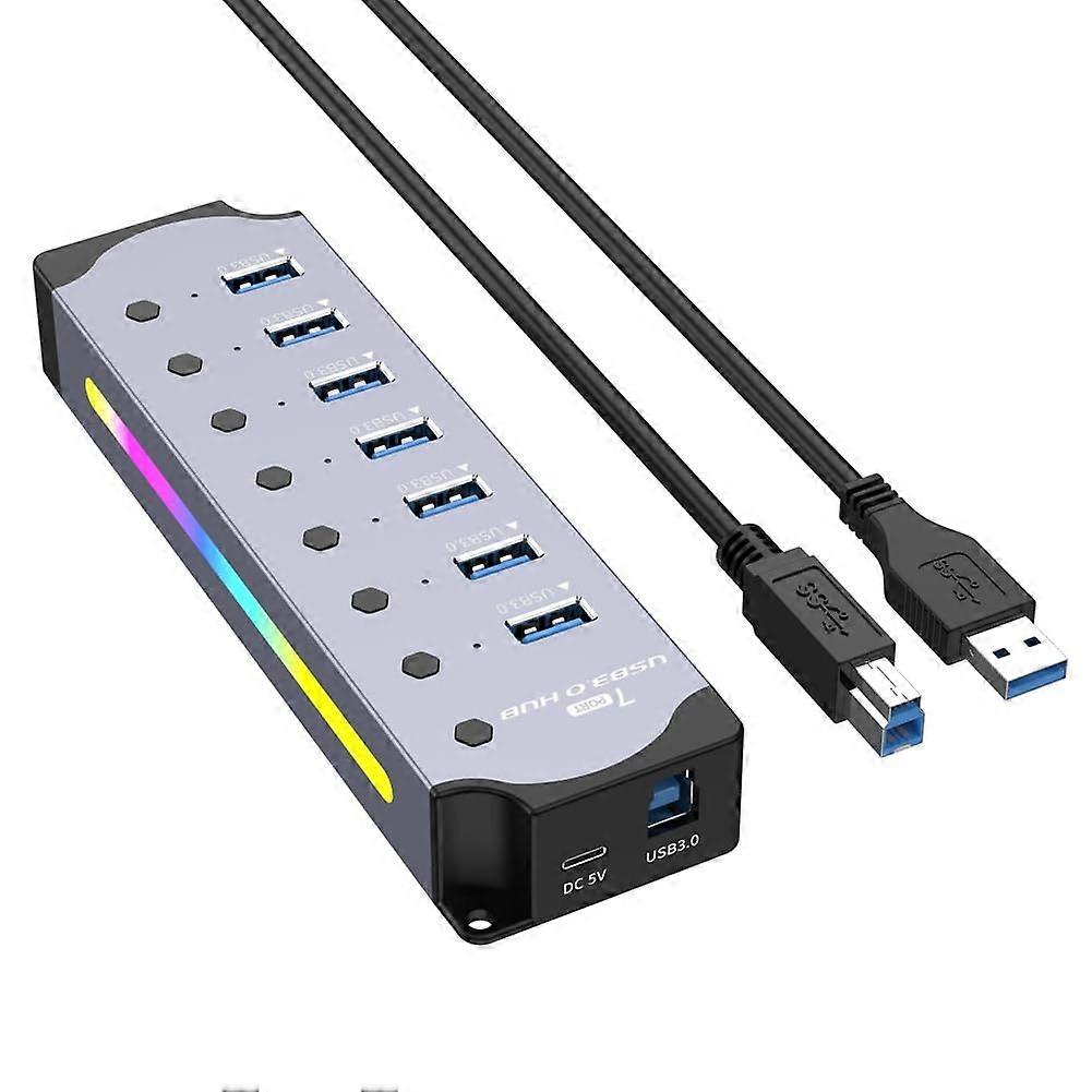 USB 3.0 Powered Hub 7 Ports Speed 5Gbps Data Transfer with BC1.2 Charging for PC Laptop