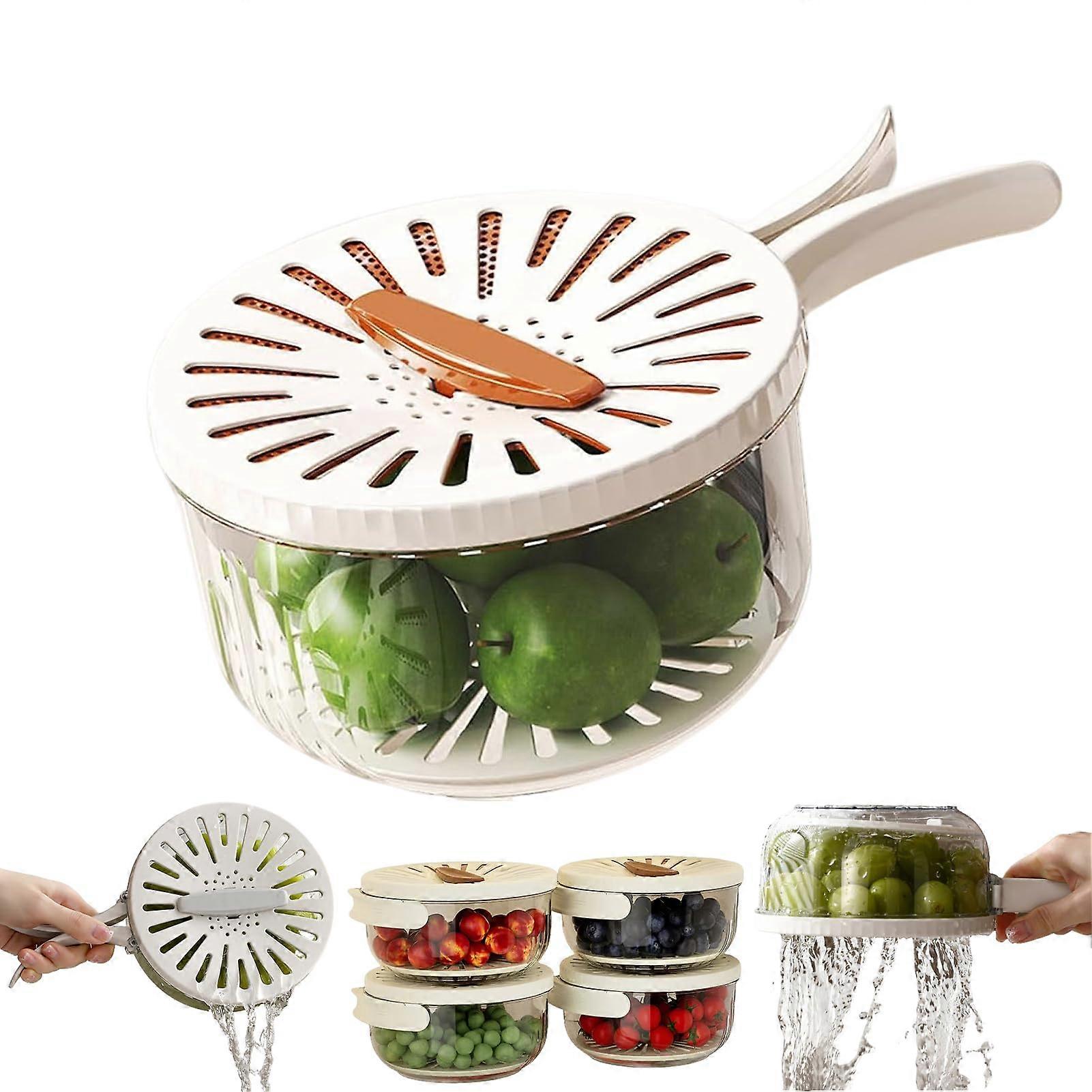 Fruit Strainer Bowl with Lid, QuickDrain Freshness System, Vegetable Storage Container for Kitchen