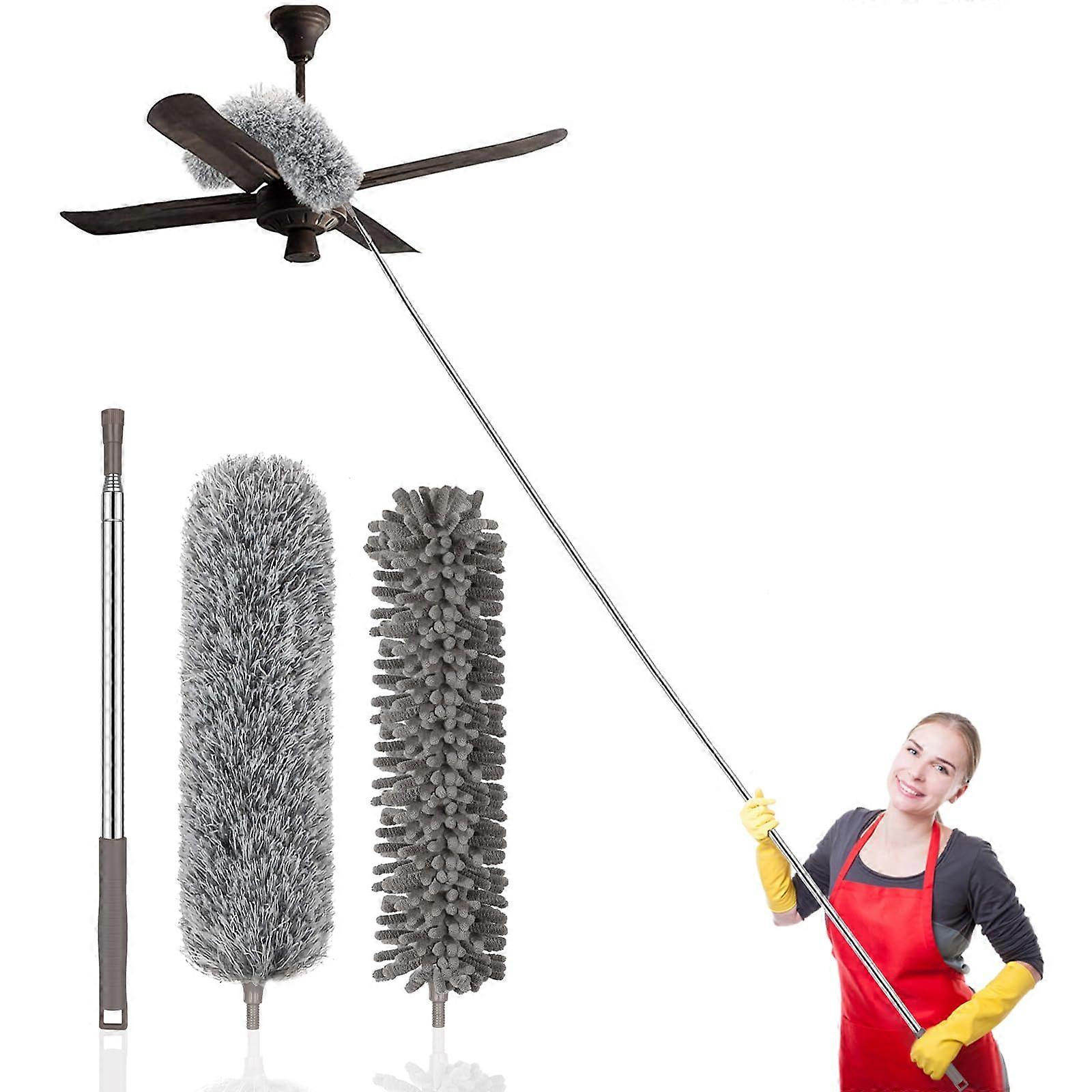 Extendable Microfiber Duster with 100 Inch ExtraLong Pole, Bendable Washable Head for  Ceilings
