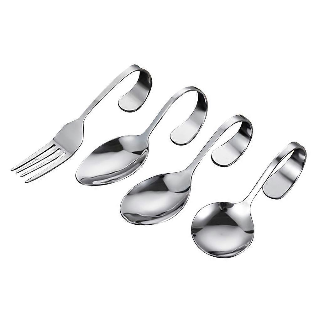 Curved Handle Fork Stainless Steel Spoons for Kitchen Use 4Pcs