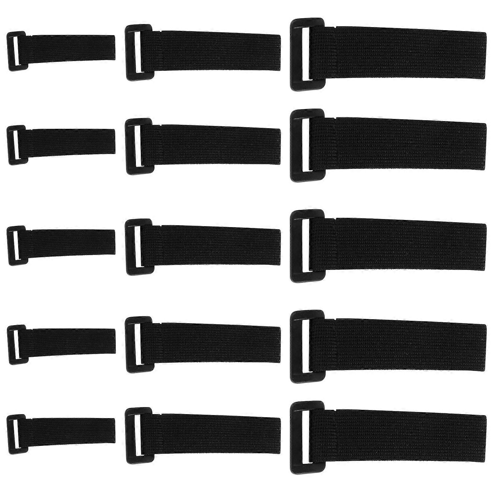 Black Nylon Elastic Binding Strap Adhesive Hook and Loop Tape for Fixing 15Pcs
