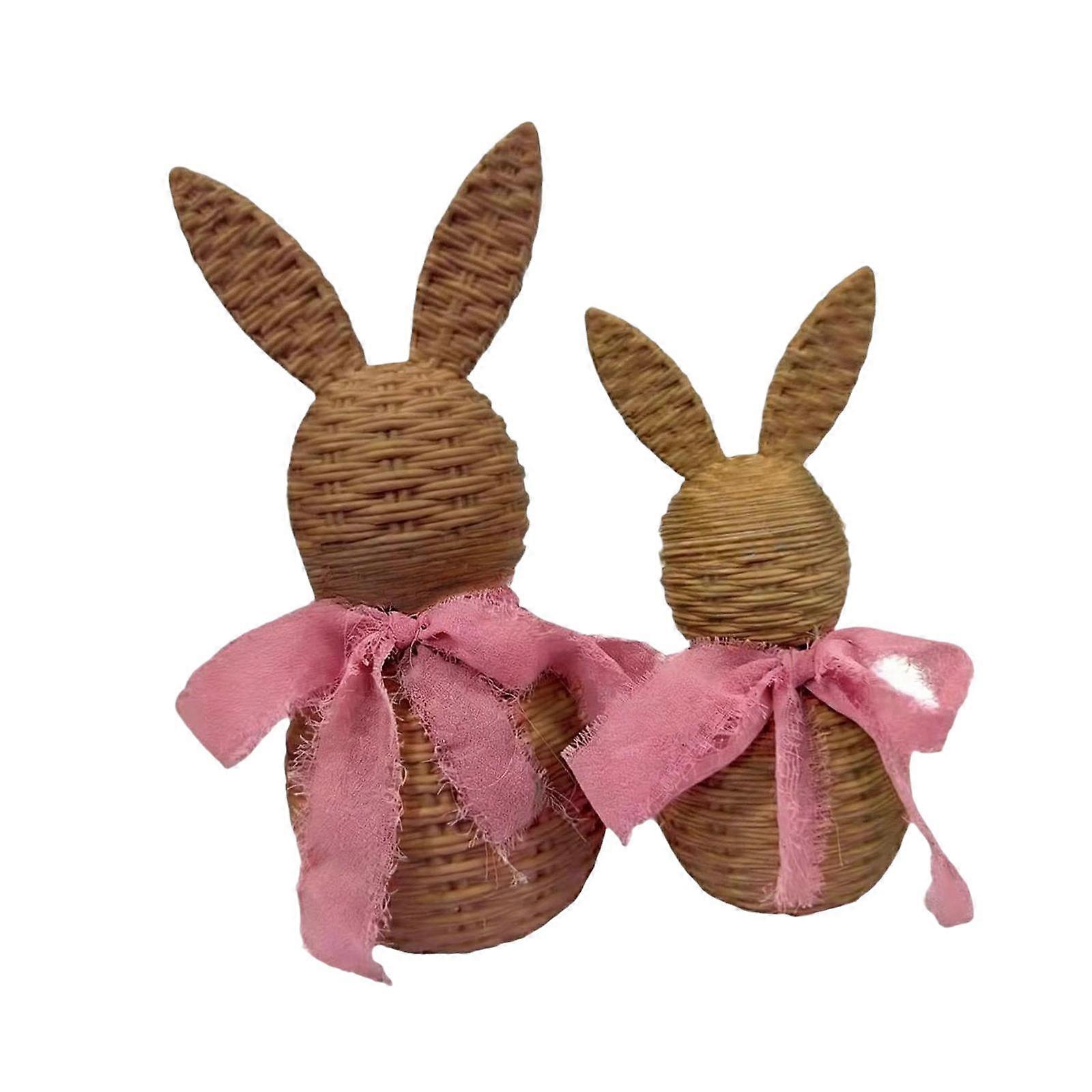 2x Woven Easter Bunny Ornament Easter Rabbit Sculpture Creative Rabbit Decor for