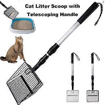 Metal Cat Litter Scoop Extendable Long Handle Cat Litter Sifter Shovel Large Pet Pooper Scooper Deep Shovel Litter Box Scooper (Black)