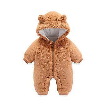 Macacão de inverno infantil unissex com capuz, estampa de urso, quentinho e grosso, para bebês de 3 a 6 meses.