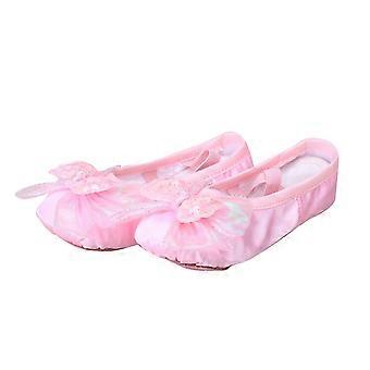Ballettschuhe für Mädchen mit Satinbändern, Ballettschuhe für Tanz, Yoga, Rosa, 3-4 Jahre