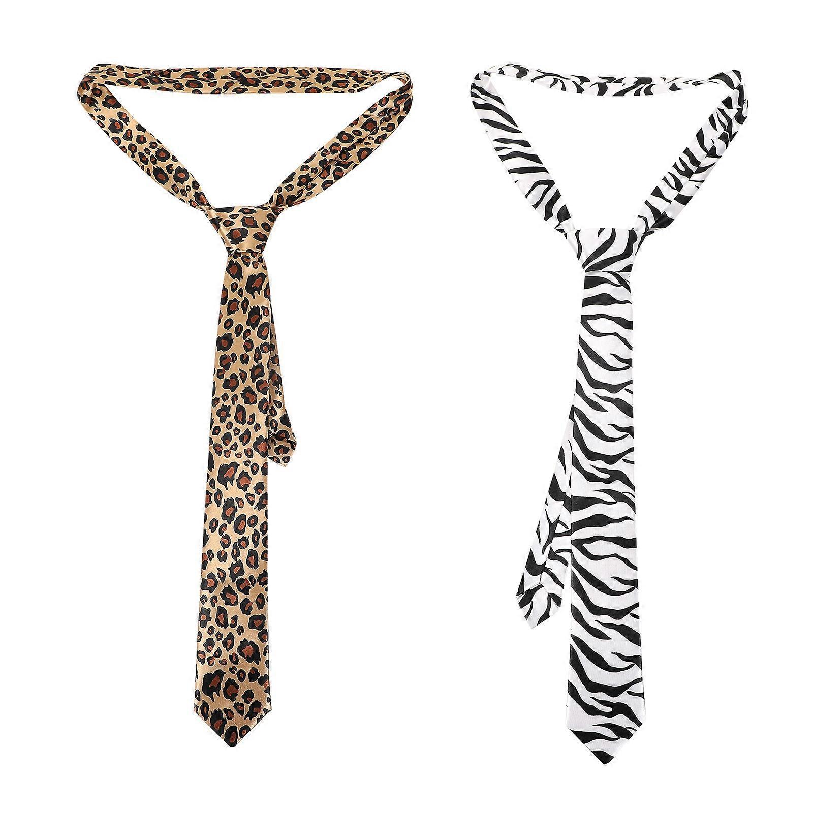 Zebra Leopard Pattern Necktie for Decor 2Pcs Premium Party Accessory