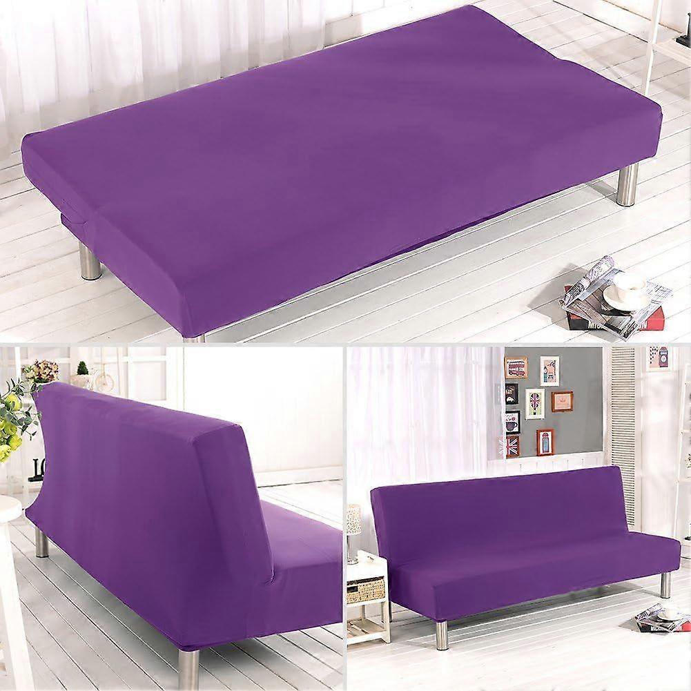 Solid Colour Armless Sofa Bed Cover Polyester Spandex Stretch Futon Slipcover
