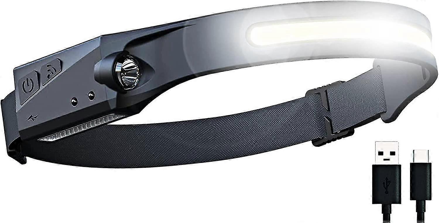 Usb Rechargeable Led Motion Sensor Torch Headlamp Flashlight Headlight
