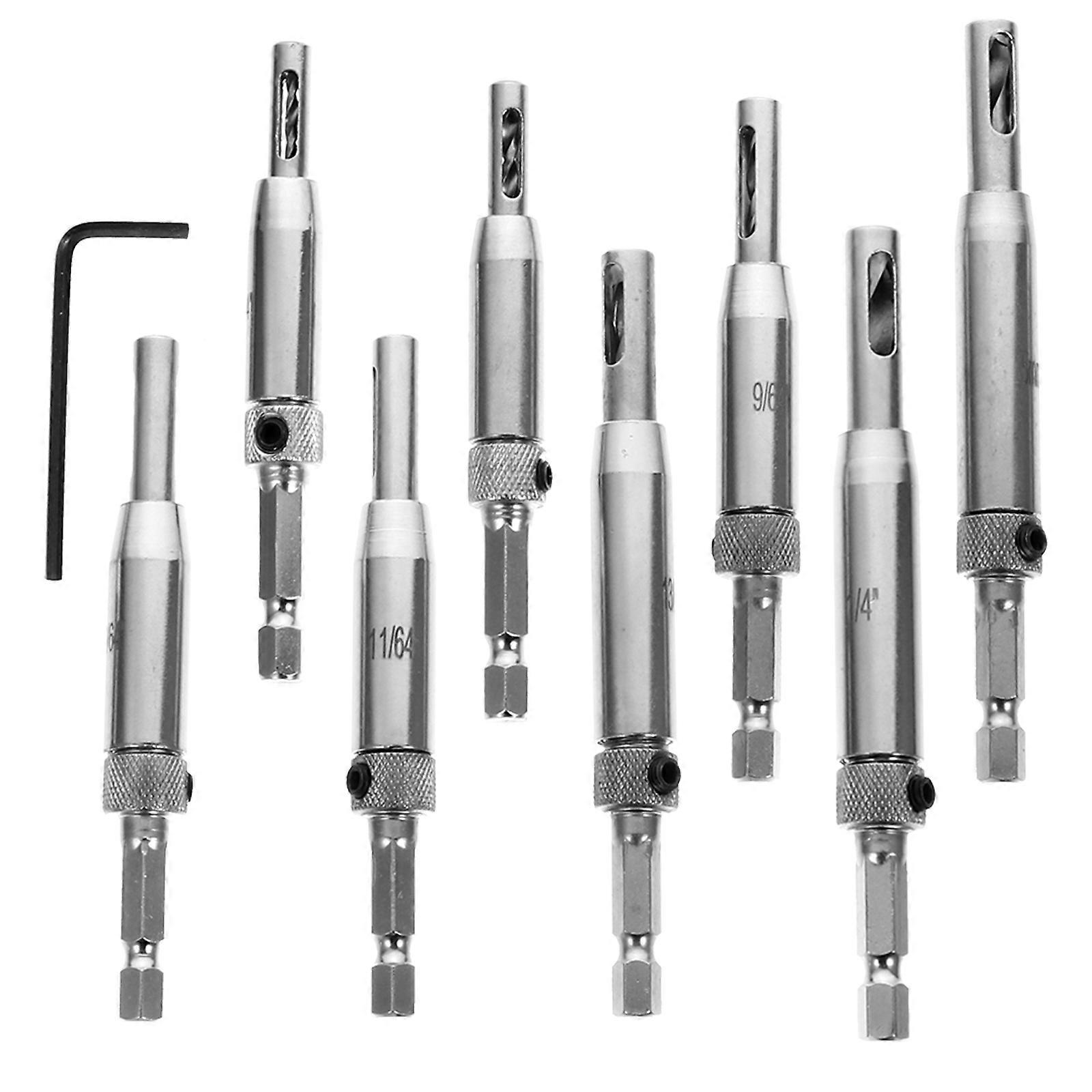 8pcs Centering Hinge Tapper Core Drill Bit Door Window Drill Bits and 1pc Wrench