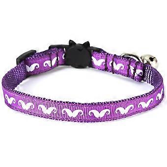 Animaux de compagnie réfléchissant chat collier pour animaux de compagnie avec cloche et boucle de sécurité solide et sûr Nylon mélangé couleurs collier pour chat en fuite (barbe violette, S 1.0 x 30cm)