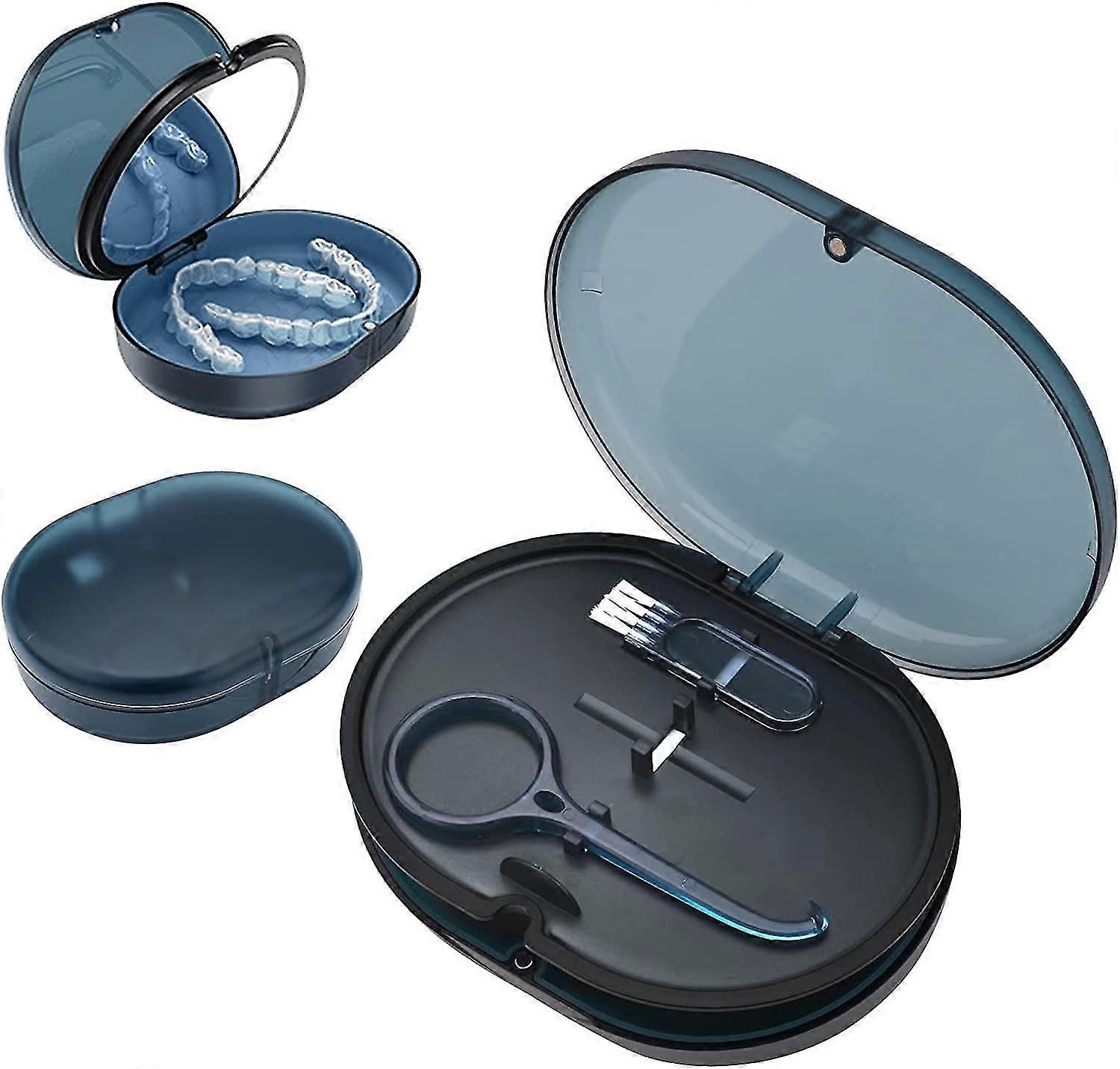 Denture Case,2-tier Denture Storage Box With Mirror Orthodontic Denture Box Retainer Container