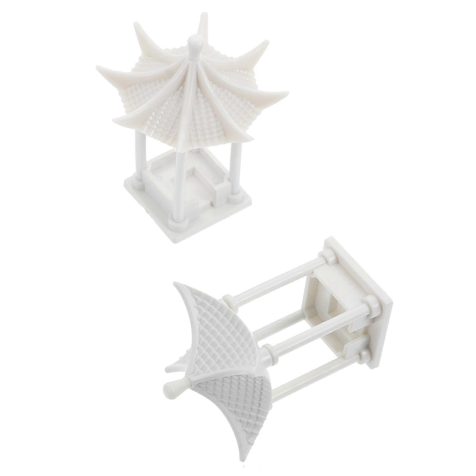 Mini Octagonal Pavilion Model for Decoration 2Pcs White ABS Material Set