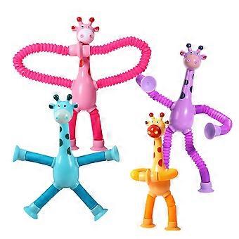 Giraffe Pop Tube Sensory Toy 4 Pack, Telescopic Suction Cup Fidget Toy for Kids, Colorful Play Set